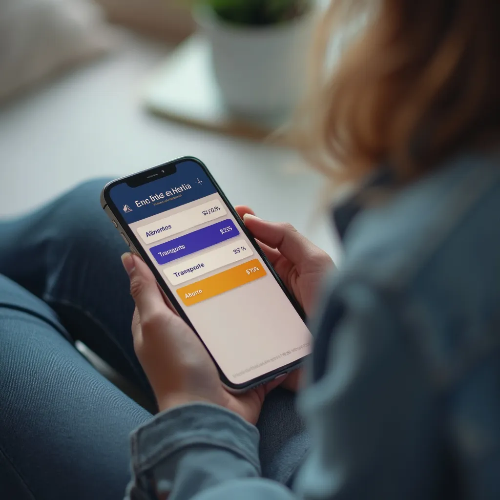 Persona usando una app de presupuesto en su celular